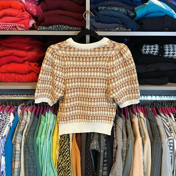 Universal Thread ivory/brown woven short sleeve sweater size S - Picture 3 of 3